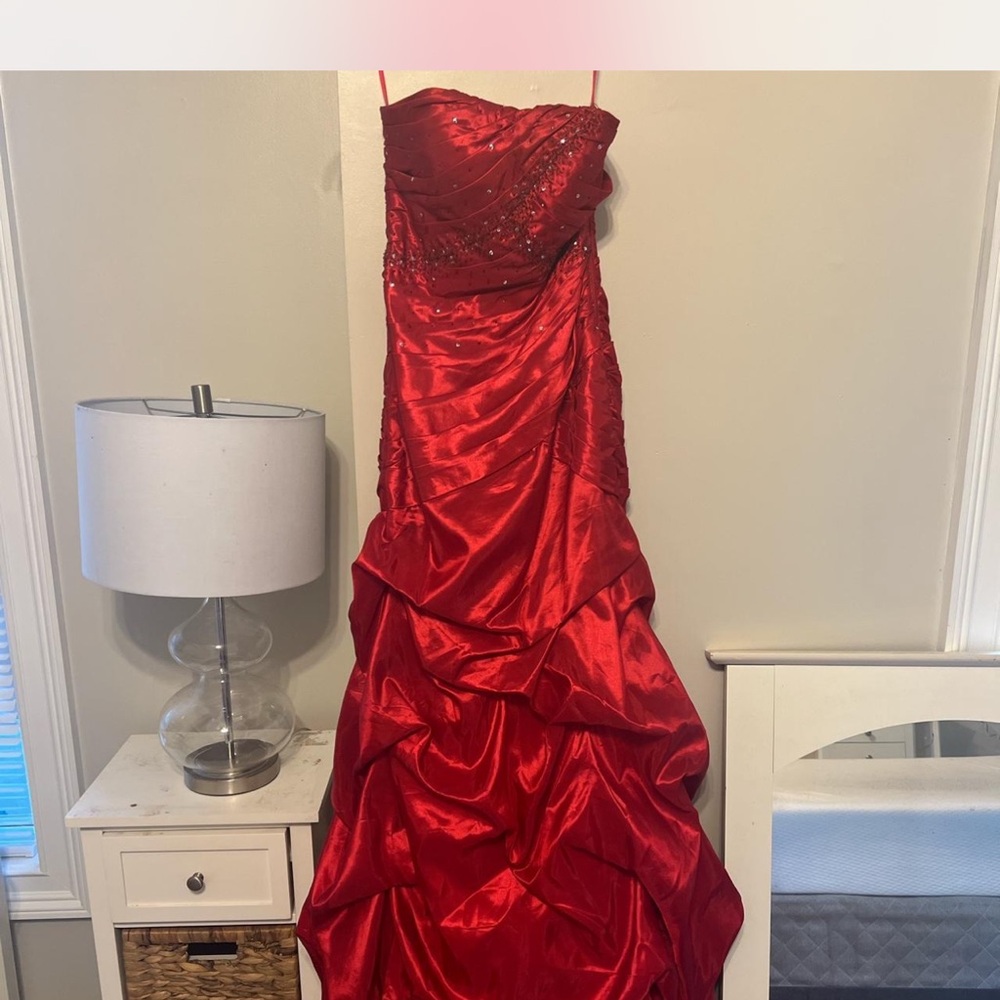 Deb Red Strapless Prom Dress